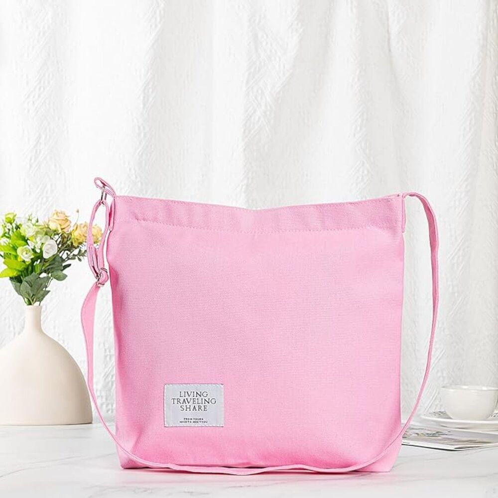 Women's Pink Imported Canvas Retro Large Size Shoulder Crossbody Tote Bag - Picture 4 of 4